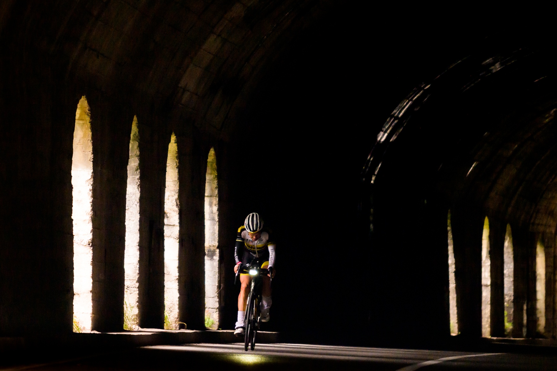 cyclist in a tunnel